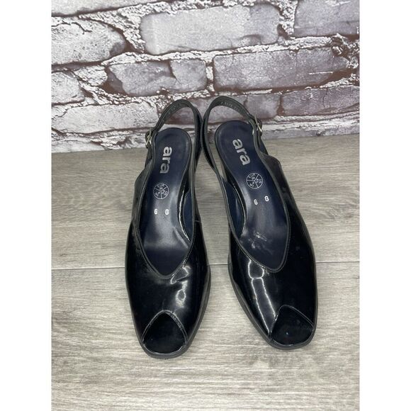 Ara Black Patent Leather Peep Toe Strap Pump Heels Women Sz 8.5M US/39EU - Picture 2 of 16